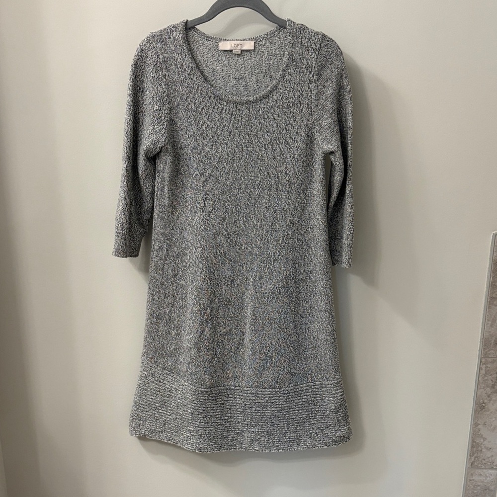 LOFT Heathered Gray Long Sleeve Dress